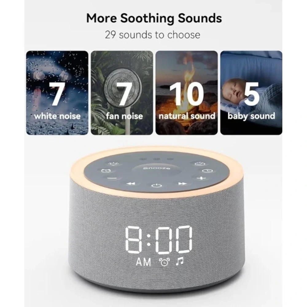 Dreamegg Classic D1+ Sound Machine Alarm Clock White Noise‎ Night Light Grey